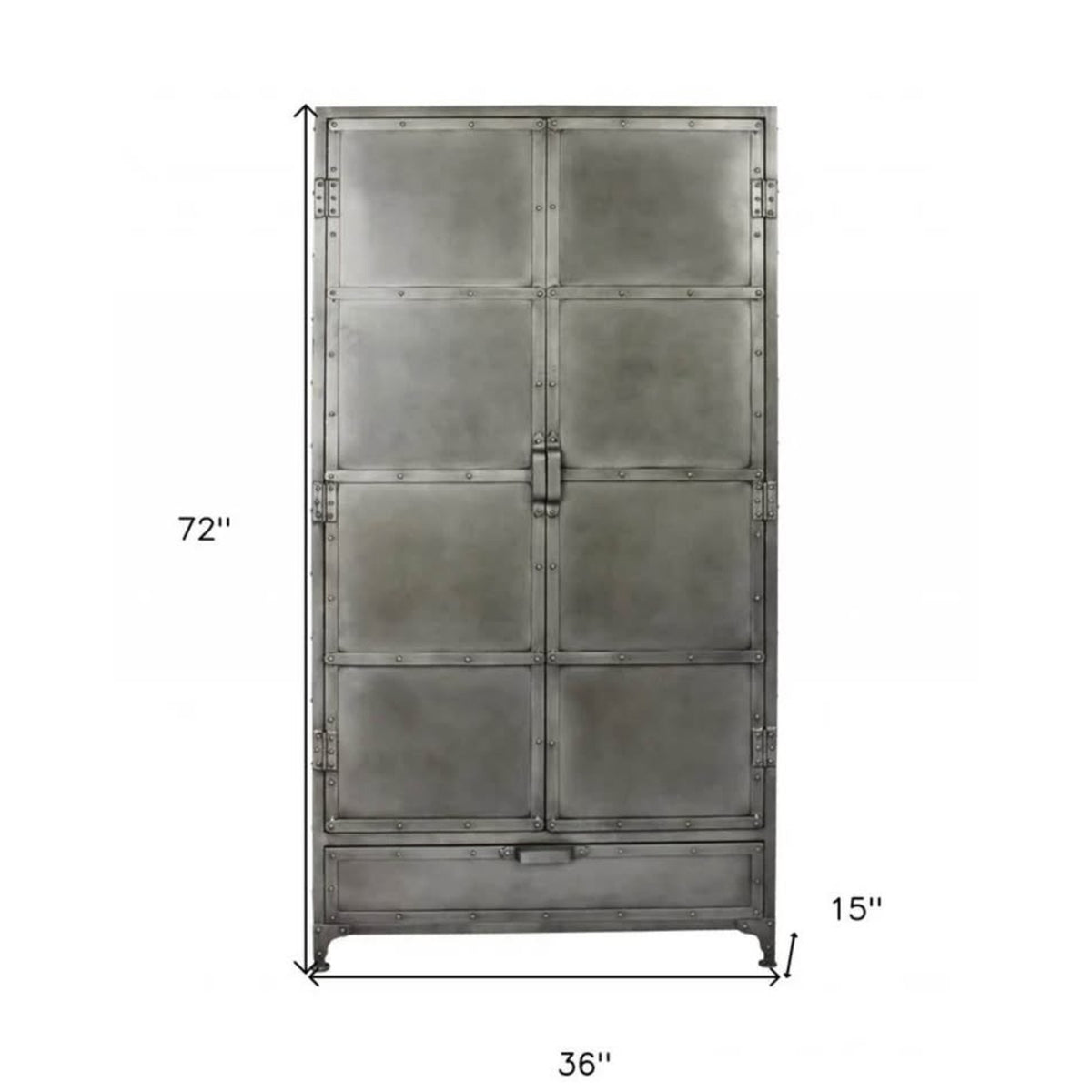 72” Industrial Silver Iron Wardrobe Cabinet / Dresser | Retail $5,705 | Delivery Available!