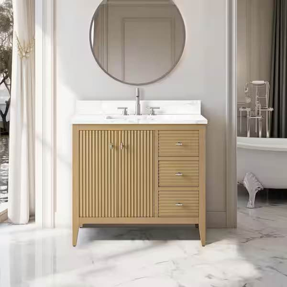 Vanity Art Laval 36” Natural Oak Bathroom Vanity with Quartz Top | Delivery Available
