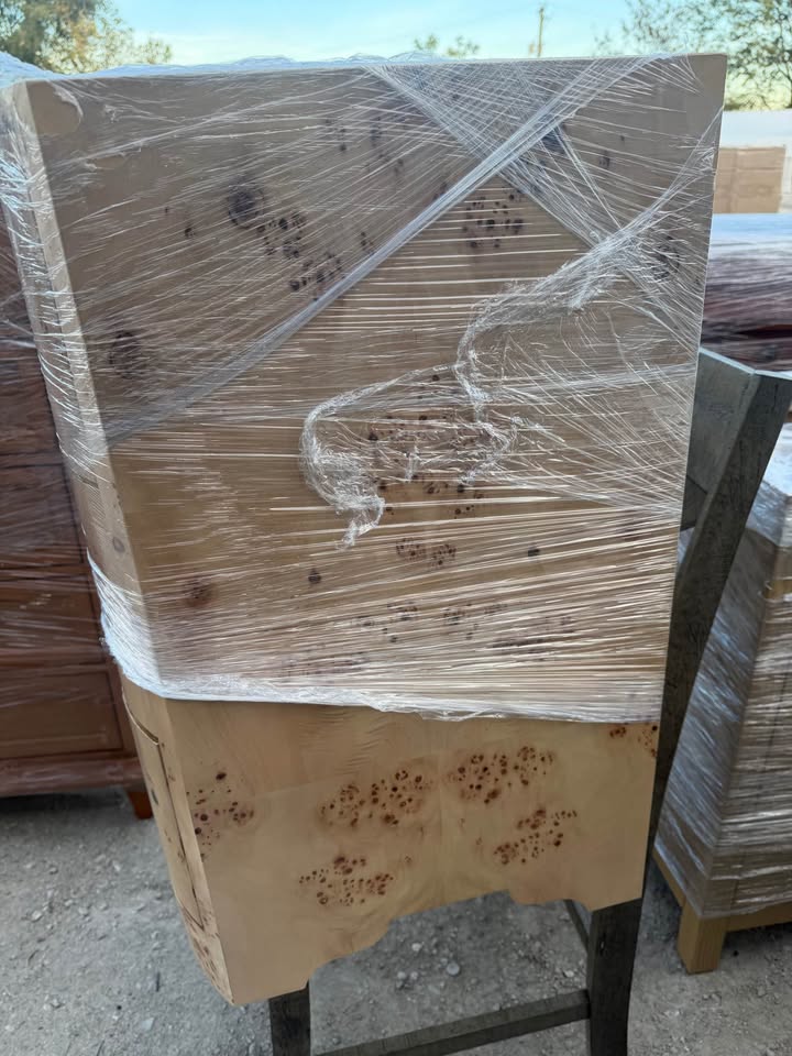 Burl Wood 3-Drawer Nightstand – Worlds Away Calvin – $2,397 Retail – Delivery Available