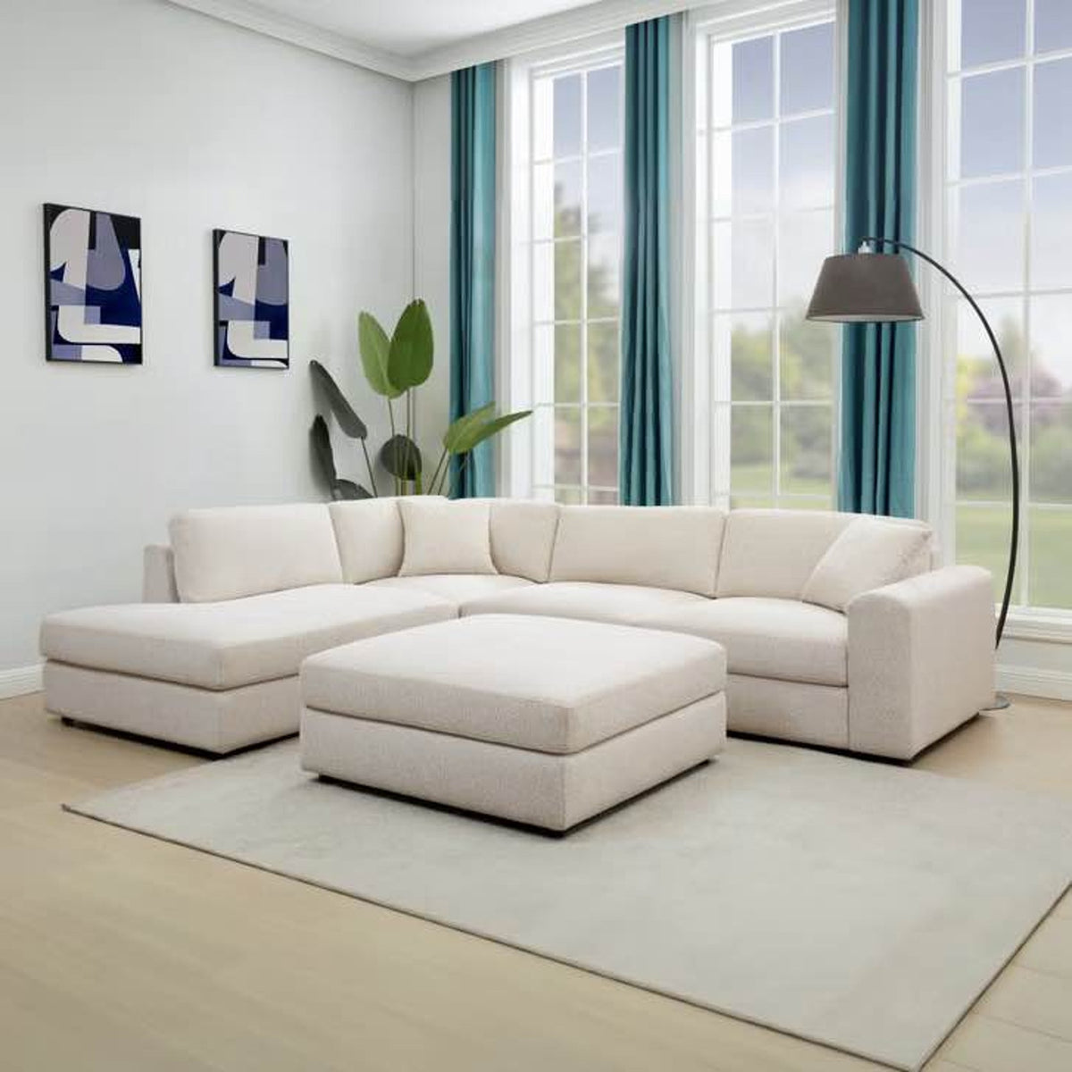 New open-box Andee Fabric Sectional with Ottoman in Beige $1699 Retail - Delivery Available