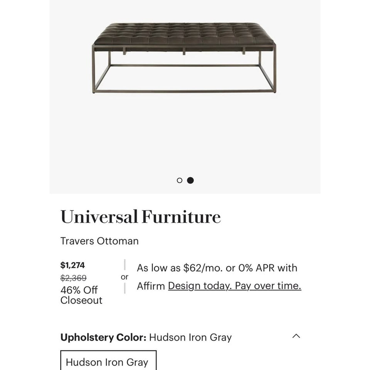 Designer Ottoman 58”x35” Leather Top & Iron Base $2369 Retail “open box” Delivery Available