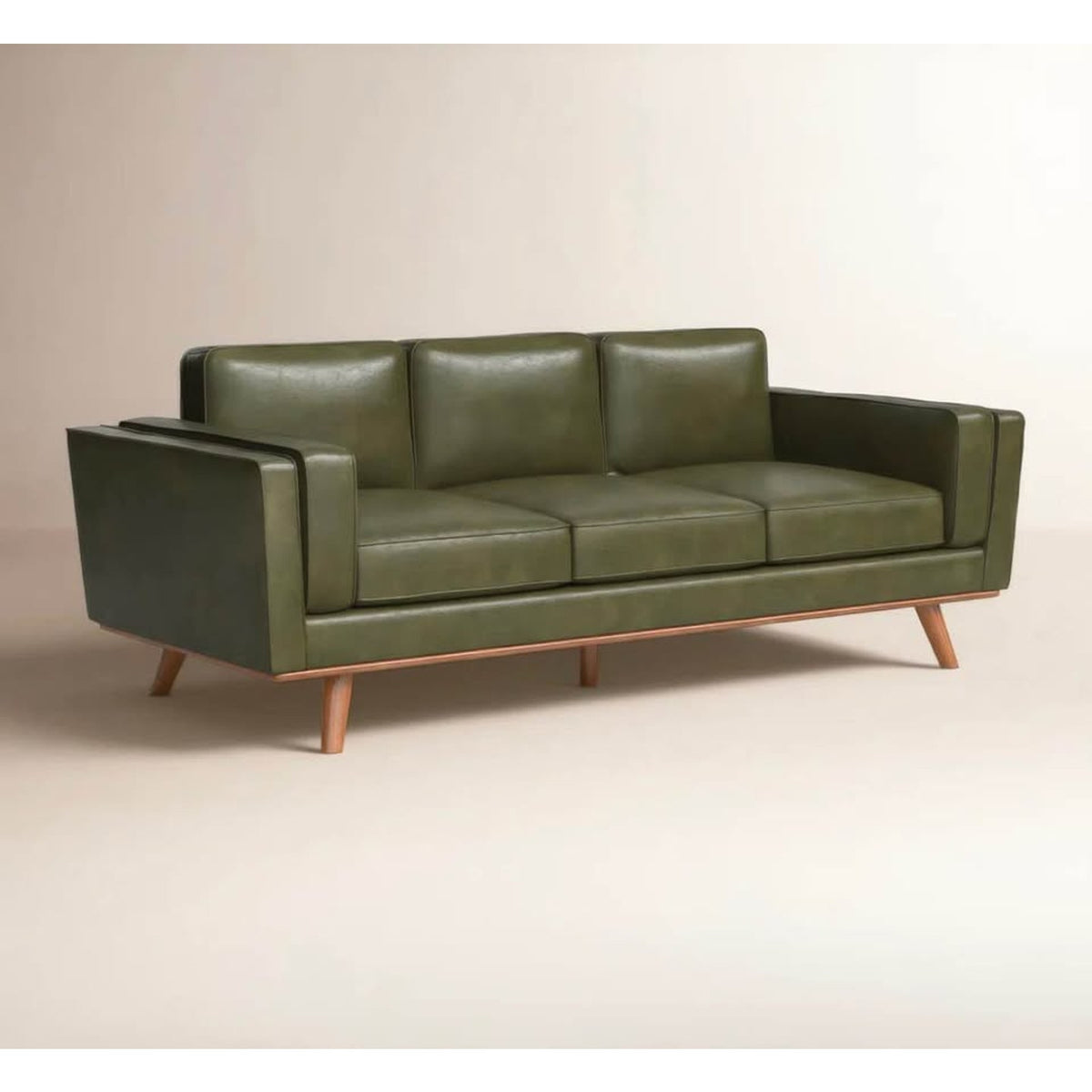 New 84” Vegan Leather Sofa – Olive Green - George Oliver Reeves - MCM - Delivery Available