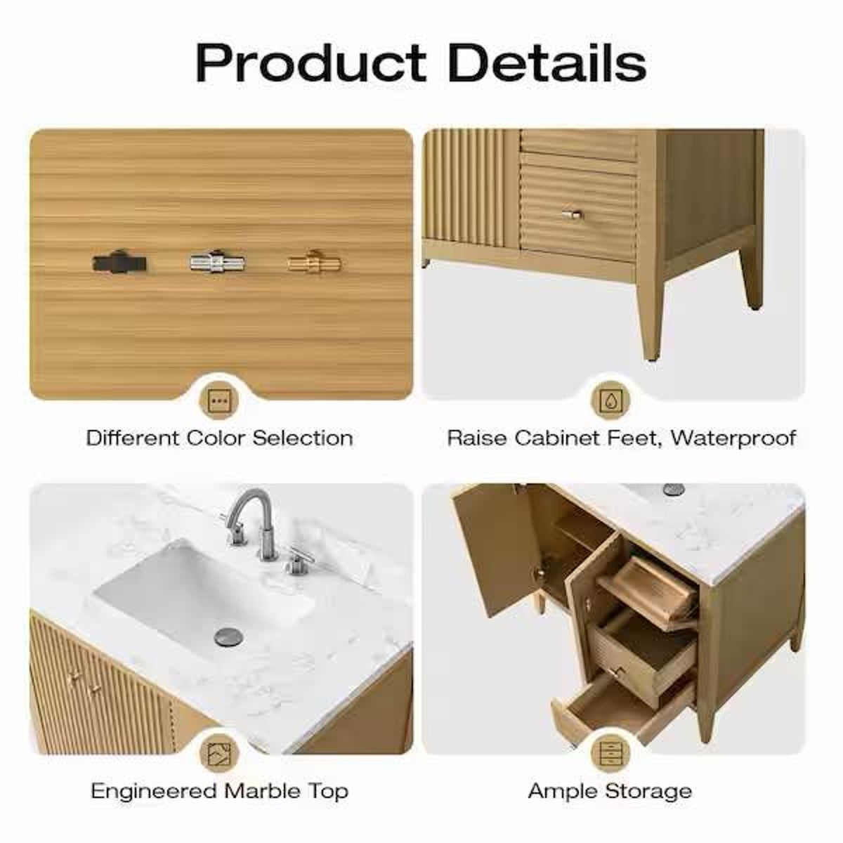 Vanity Art Laval 36” Natural Oak Bathroom Vanity with Quartz Top | Delivery Available