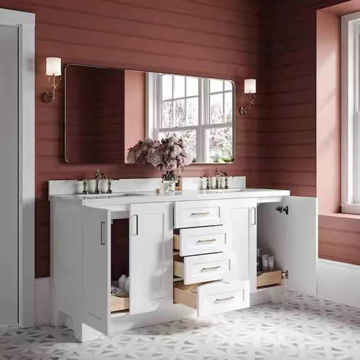 New 72” Double Sink Bathroom Vanity –White Base $2,289 Retail – Open Box – Delivery Available