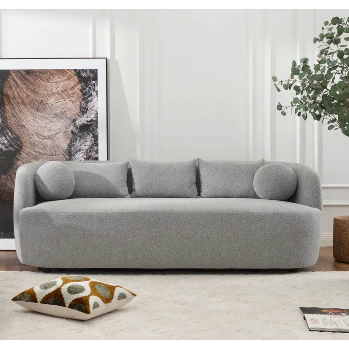 New 85” Modern Sofa – Light Gray Boucle – Retail $1,189 “open box” Wade Logan Brinae Delivery Avail