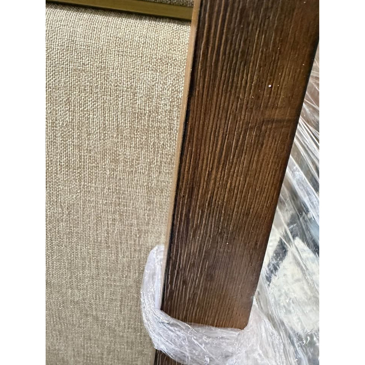Dining Chairs (2) Beige Fabric - Toffee Wood Legs - Brass Accent - New “open box” - Delivery Avail