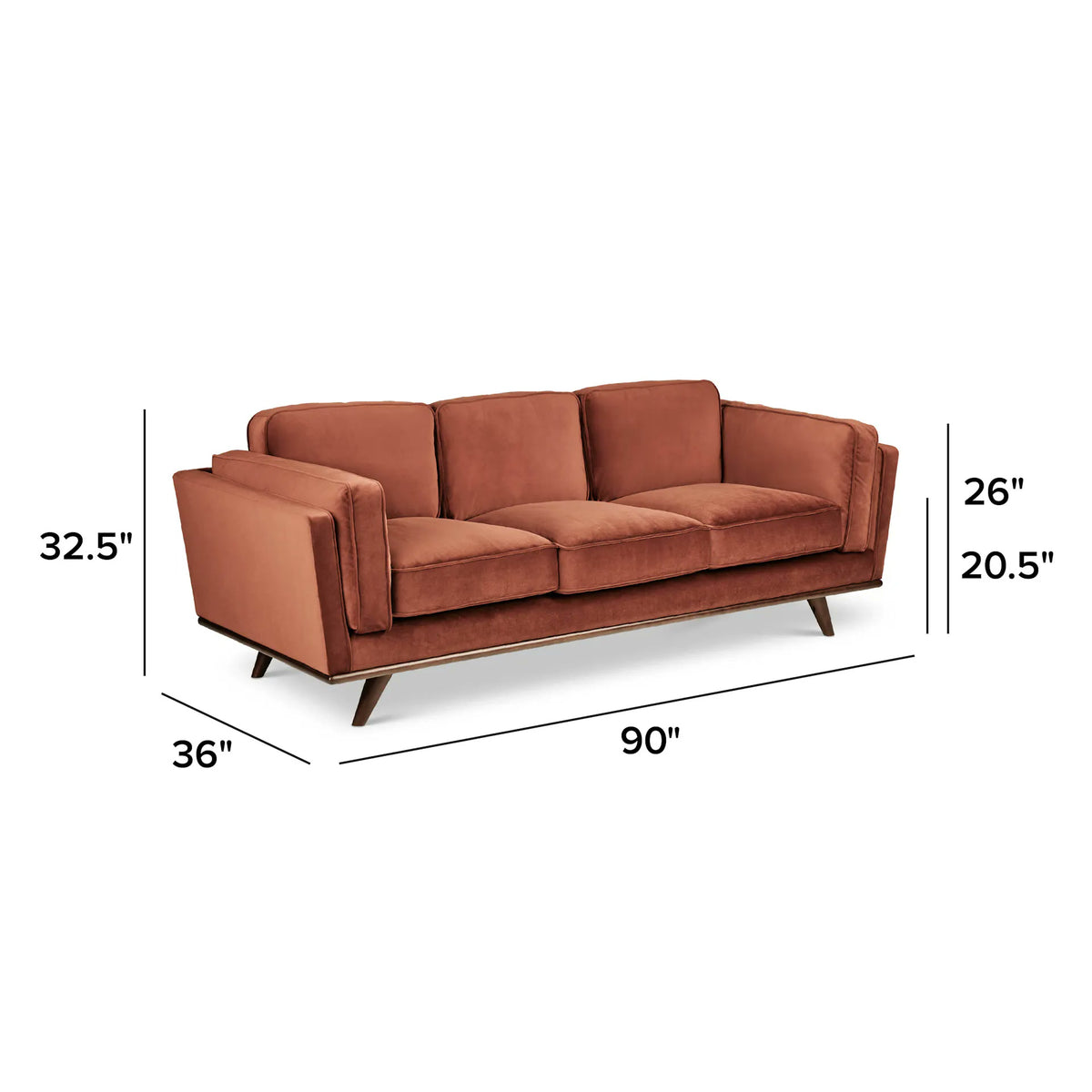 New Article Timber 90″ Velvet Sofa in Rust — Delivery Available