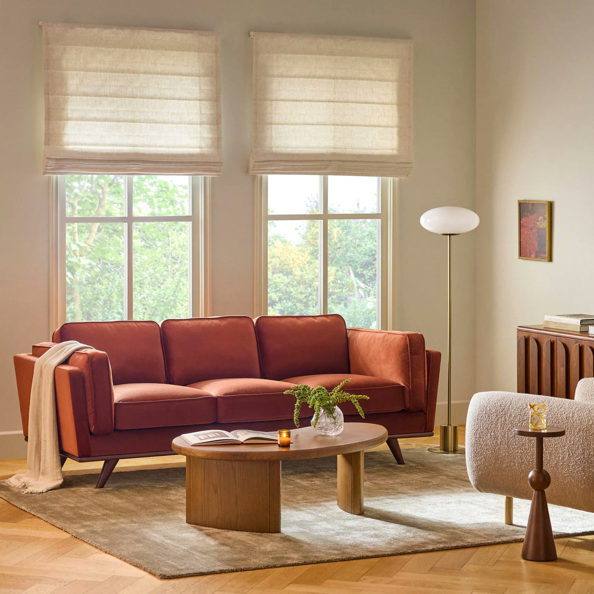 New Article Timber 90″ Velvet Sofa in Rust — Delivery Available