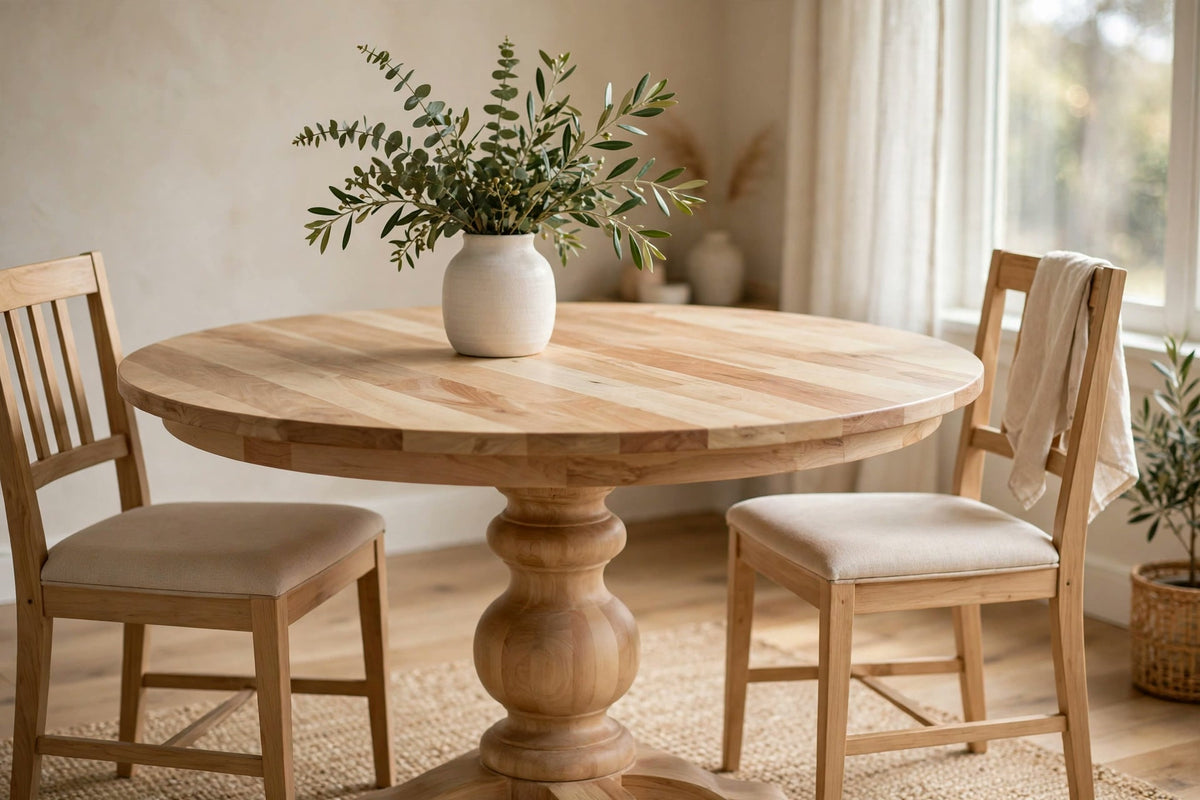 New Creative Co-Op Kashida 47″ Mango Dining Table — Round Pedestal Table — Delivery Available