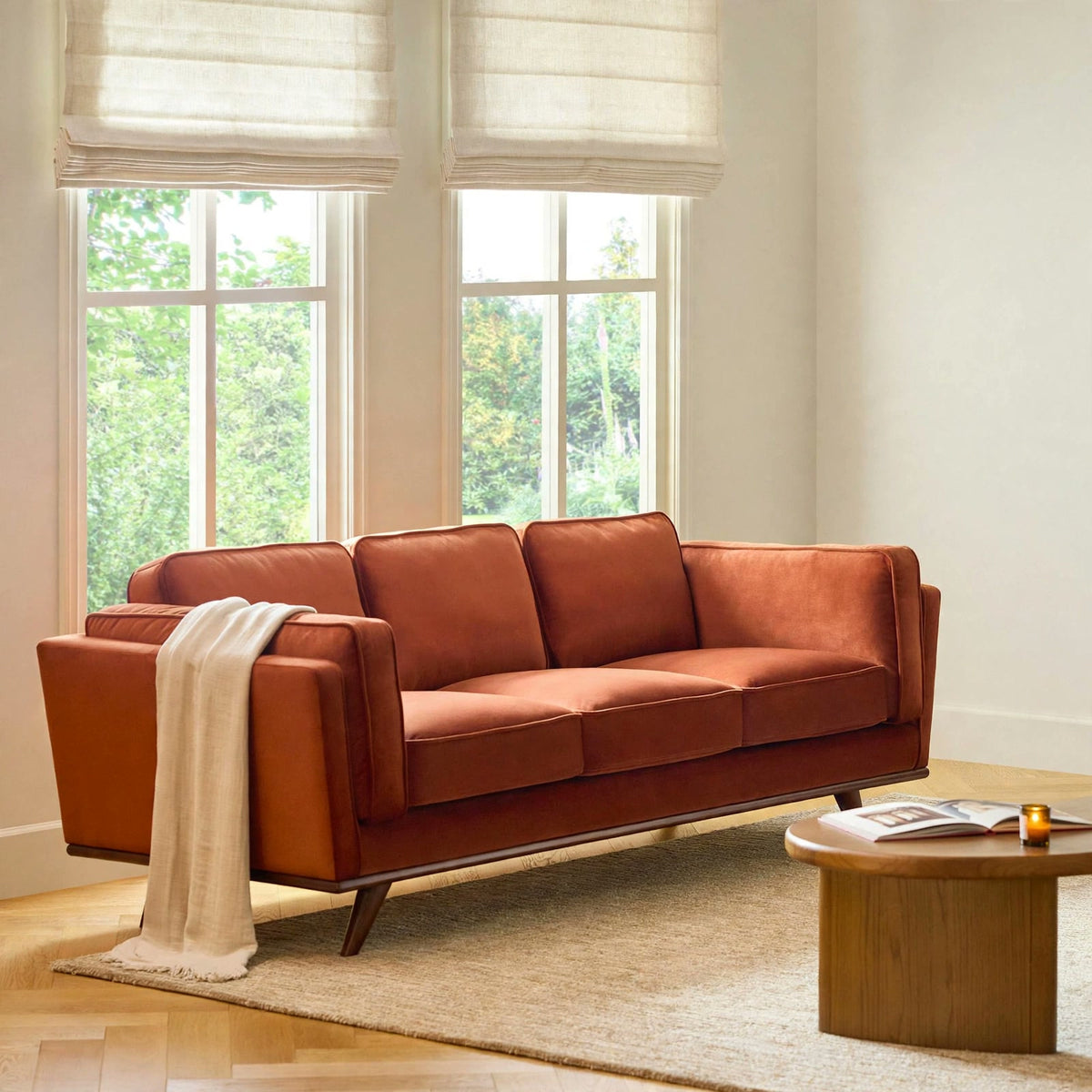 New Article Timber 90″ Velvet Sofa in Rust — Delivery Available
