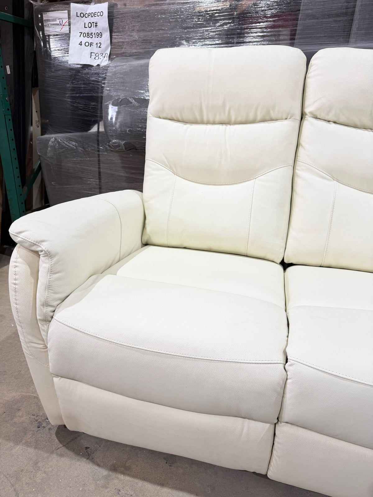 New Cream Leather 3-Seat Power Reclining Sofa — Dual Power Recliners with USB — Delivery Available