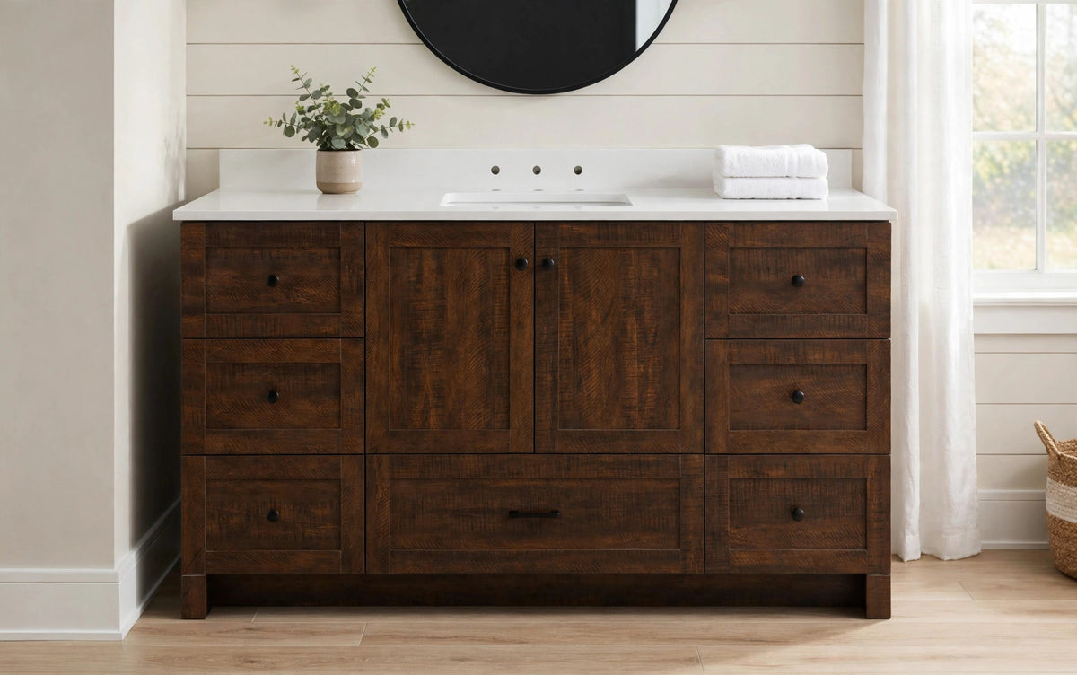 New Elegant Lighting Soma 60″ Single Bathroom Vanity in Expresso — White Engineered Marble Top — Delivery Available