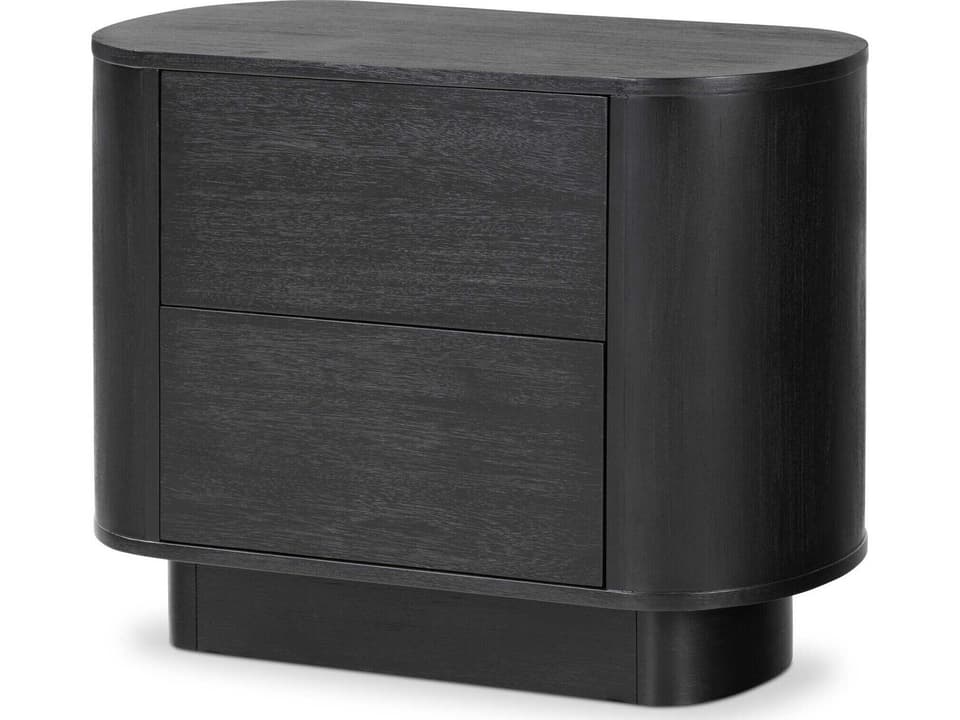 New Four Hands Paden Nightstand in Aged Black Acacia – 32″ Oval Nightstand – Delivery Available
