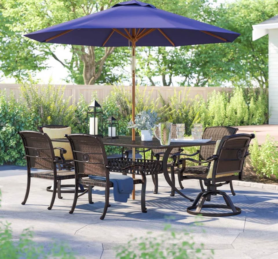 7-Piece Outdoor Patio Dining Set – 72″ Table & 6 Chairs