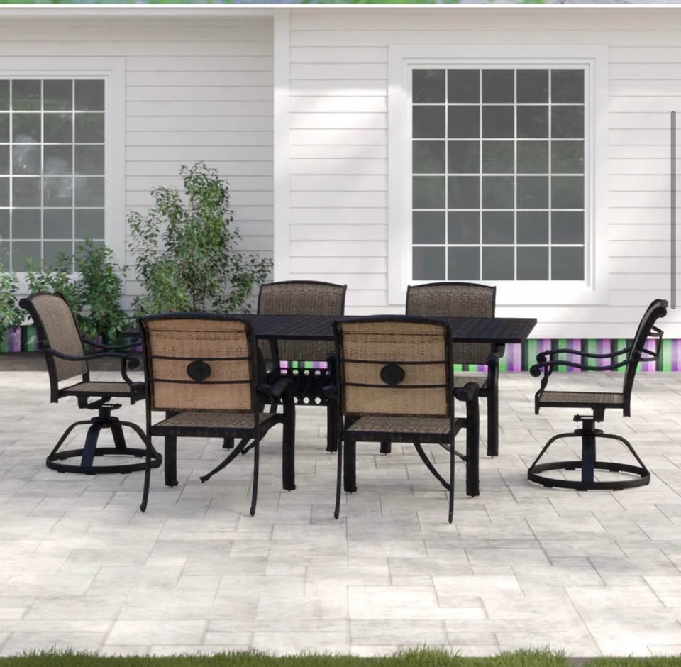 7-Piece Outdoor Patio Dining Set – 72″ Table & 6 Chairs