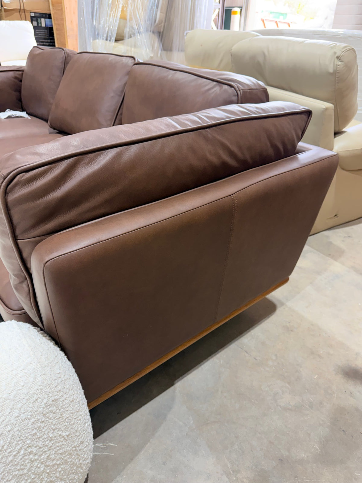 New Genuine Leather 90″ Sofa in Brown – Mid-Century Modern Three-Seater