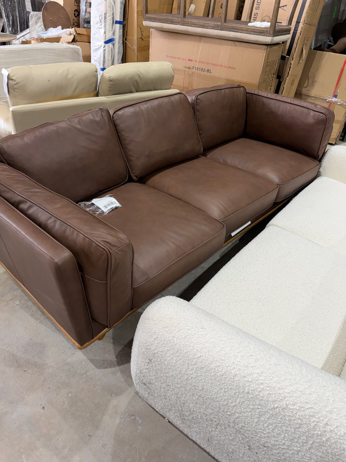 New Genuine Leather 90″ Sofa in Brown – Mid-Century Modern Three-Seater