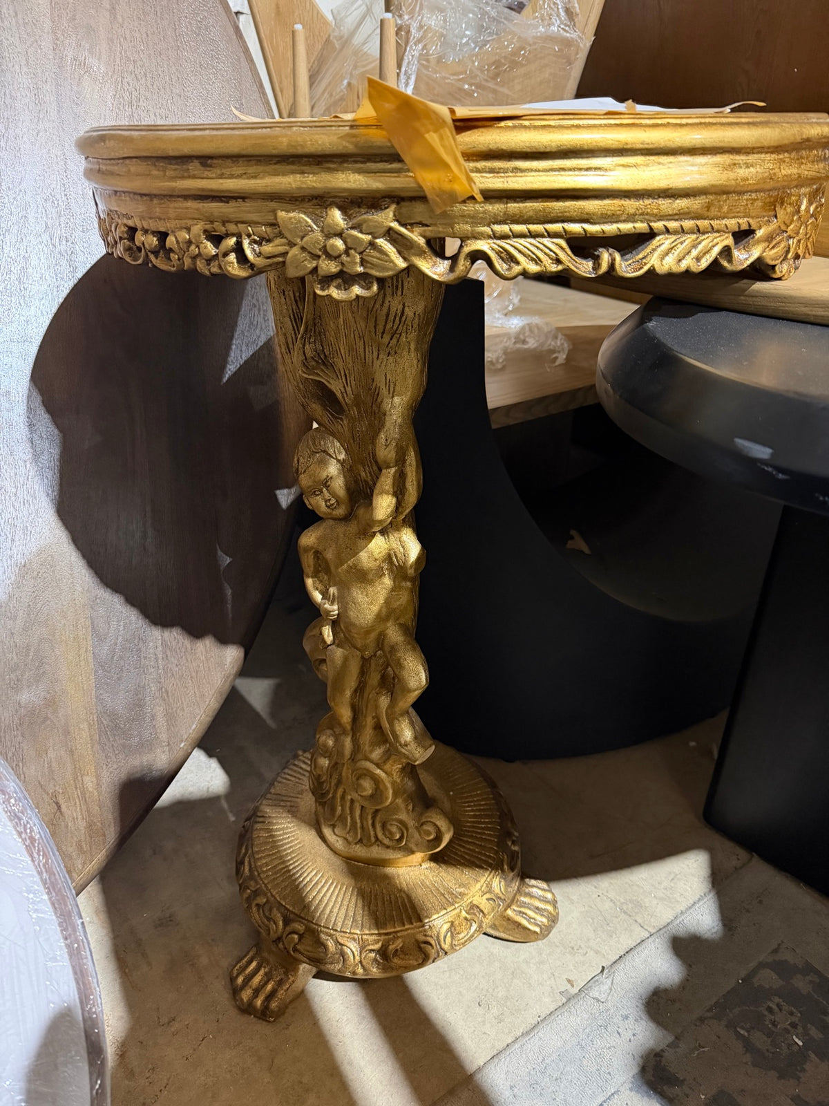 Infinity Furniture Import Aurora 26.57″ Demilune Console Table – Antique Gold – $1,411 Retail – Delivery Available