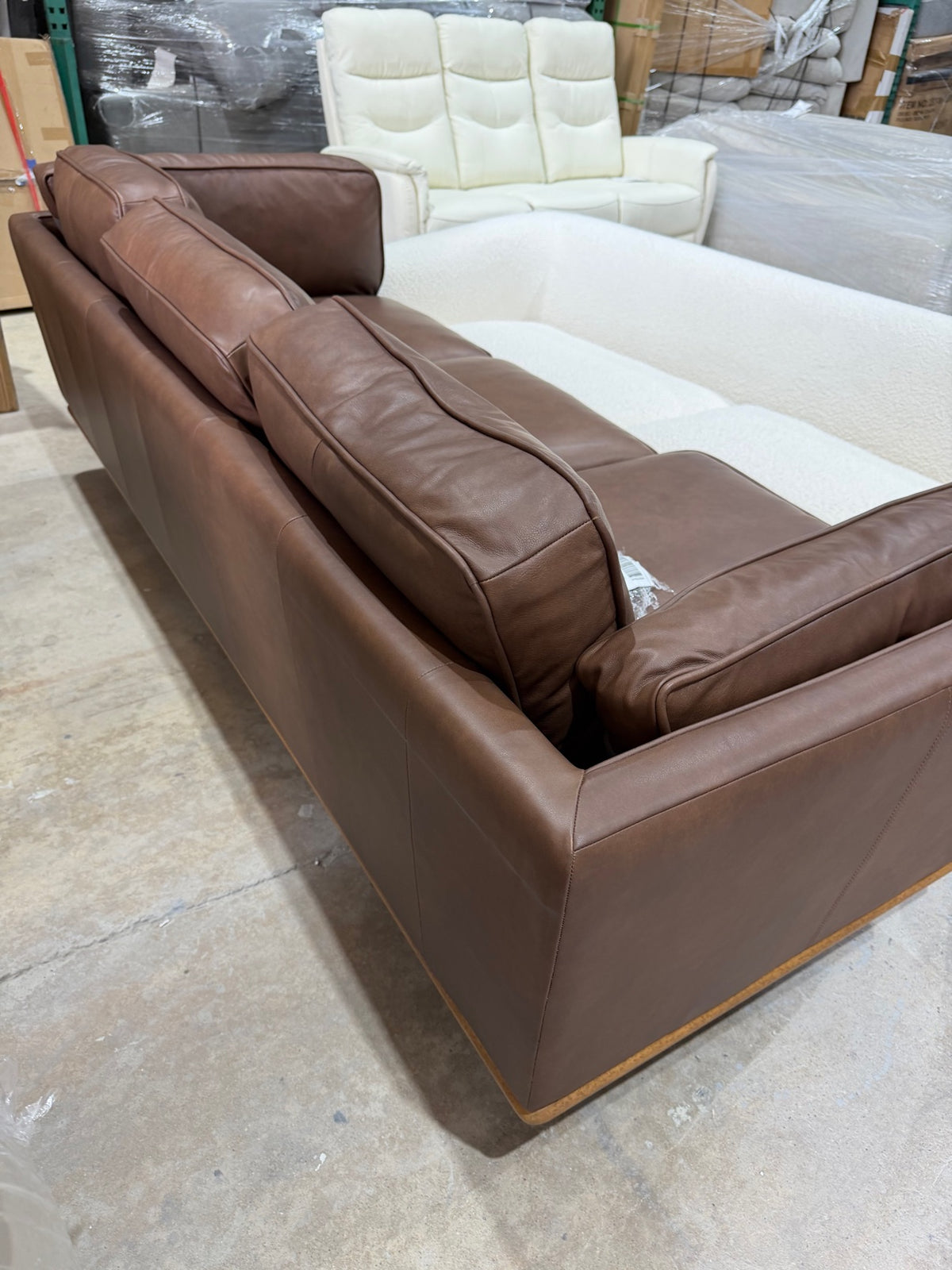 New Genuine Leather 90″ Sofa in Brown – Mid-Century Modern Three-Seater