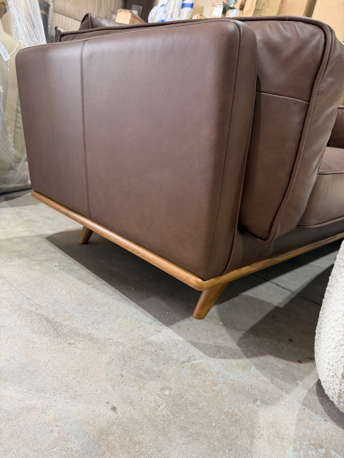 New Genuine Leather 90″ Sofa in Brown – Mid-Century Modern Three-Seater