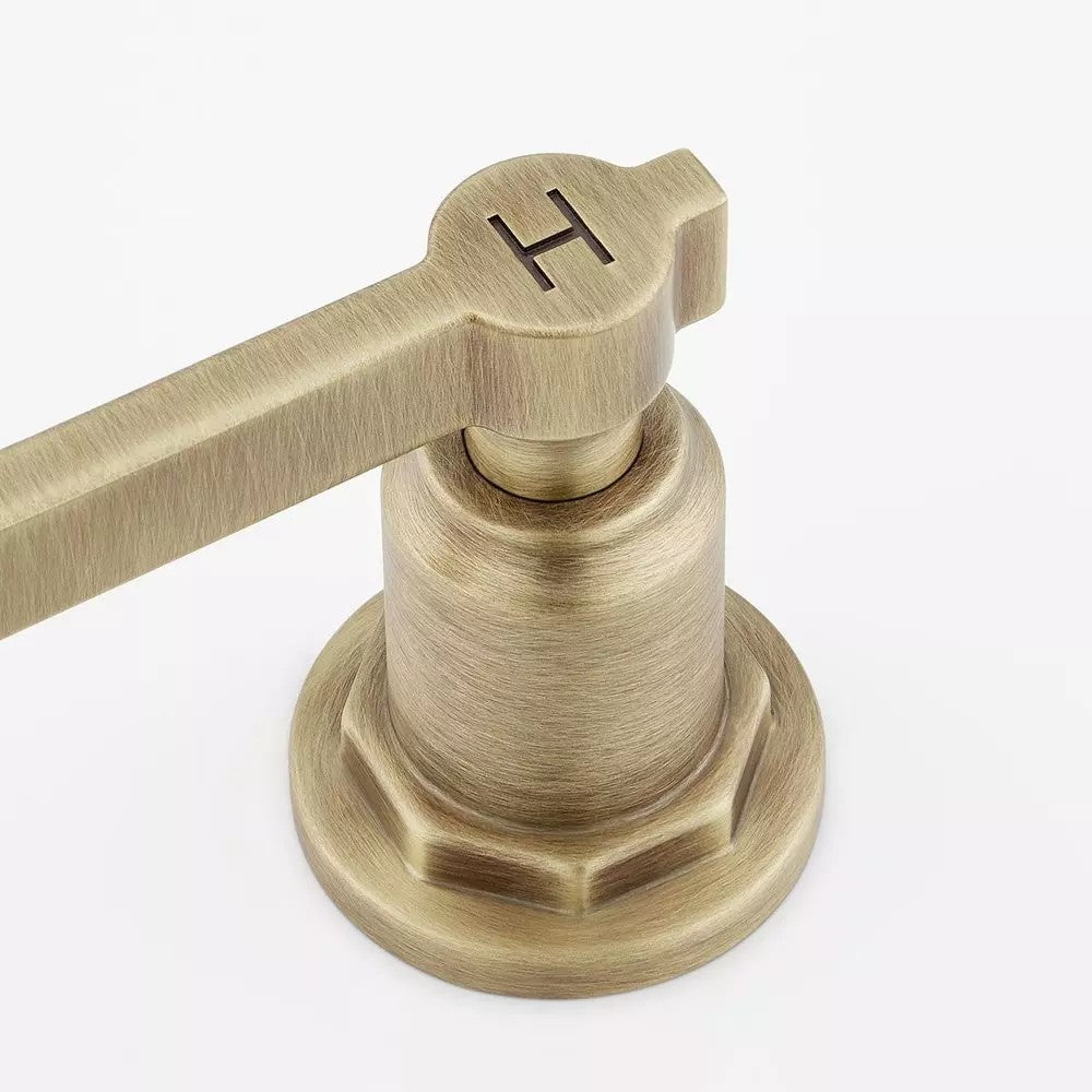 New Signature Hardware Greyfield Widespread Low Angled Bathroom Faucet – Aged Brass – $548.90 Retail – Delivery Available