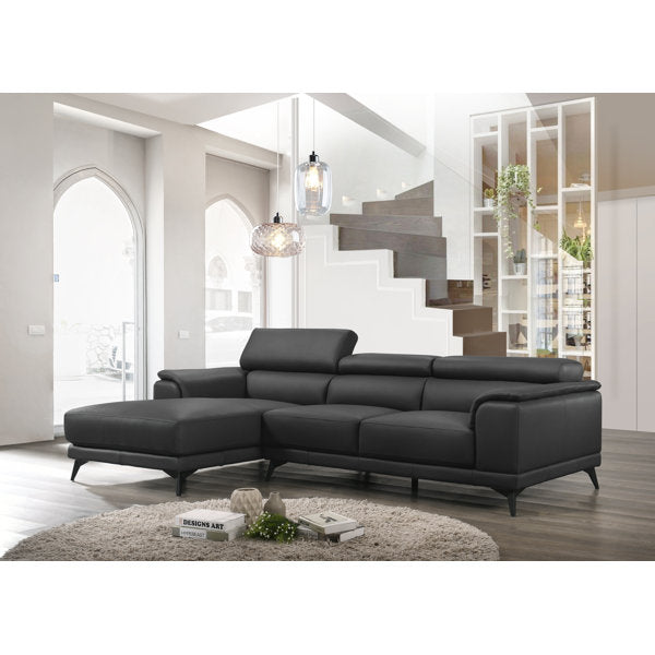 New Orren Ellis Mahowny 106″ Genuine Leather Sectional with Left Chaise in Black — Delivery Available
