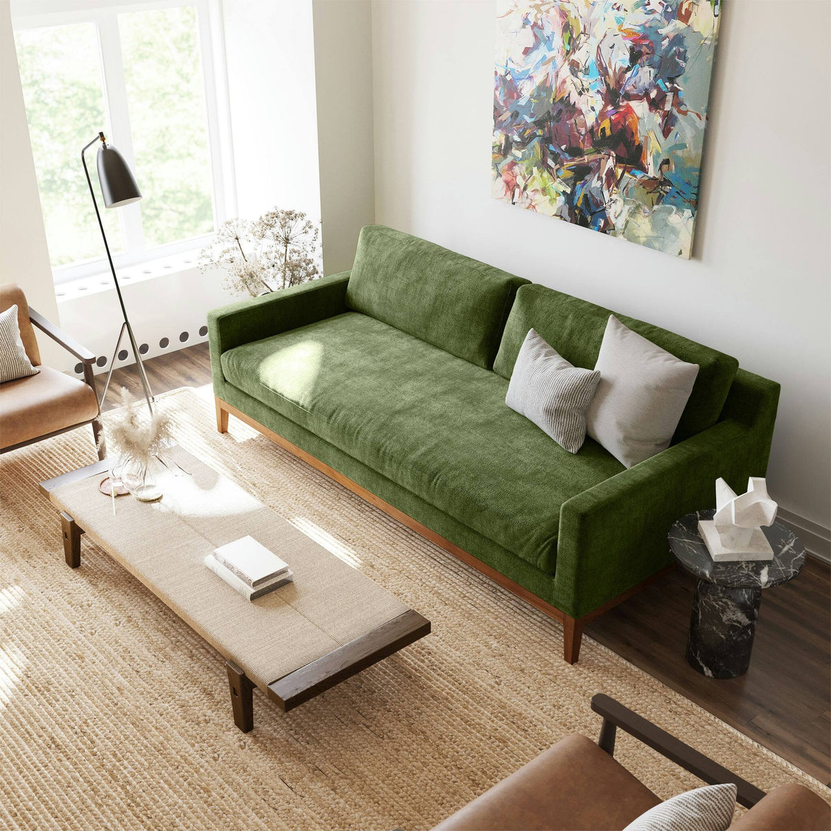New Poly & Bark Zyon 90″ Sofa – Distressed Green – Retail $1,973 – Delivery Available