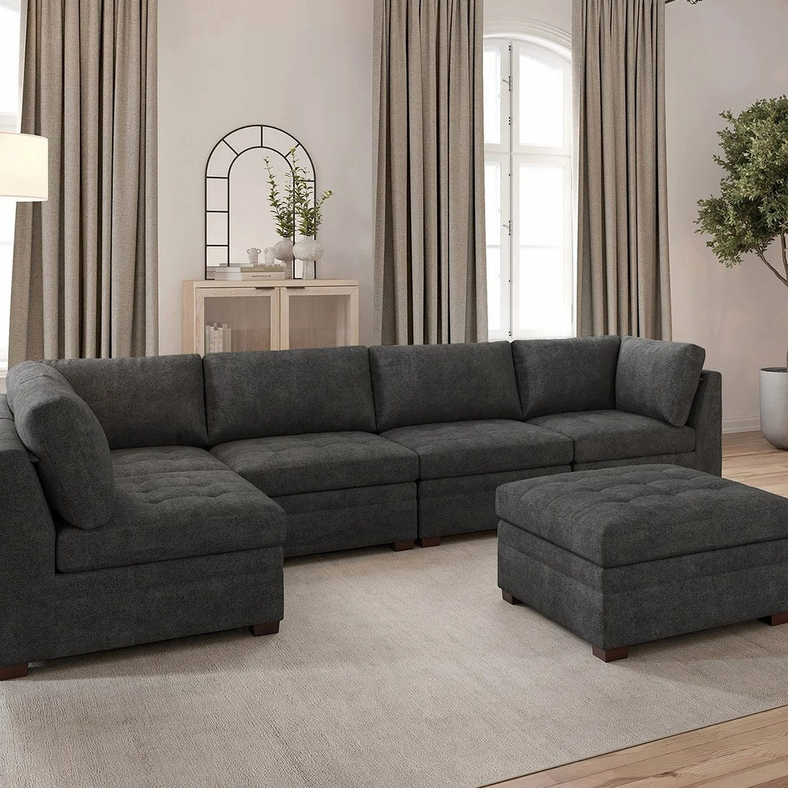Used Thomasville Tisdale 6-Piece Modular Sectional – Dark Gray – Good Condition